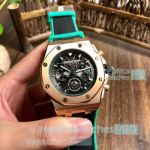 Copy Audemars Piguet Royal Oak Chronograph Gold Bezel Black & Green Rubber Strap Watch